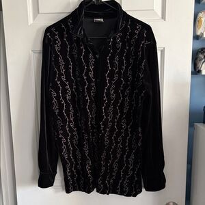 Disney Store Black Velvet Embroidered Mickey Floral Vine Blouse Top Size 1X